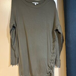 Express Olive Green Sweatshirt with Lace Detail oversized